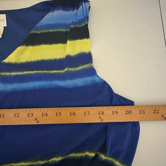 Chicos Dress Women 3 (XL) Blue Striped Sleeveless Blouson Midi Casual Beach Boho - Picture 10 of 13